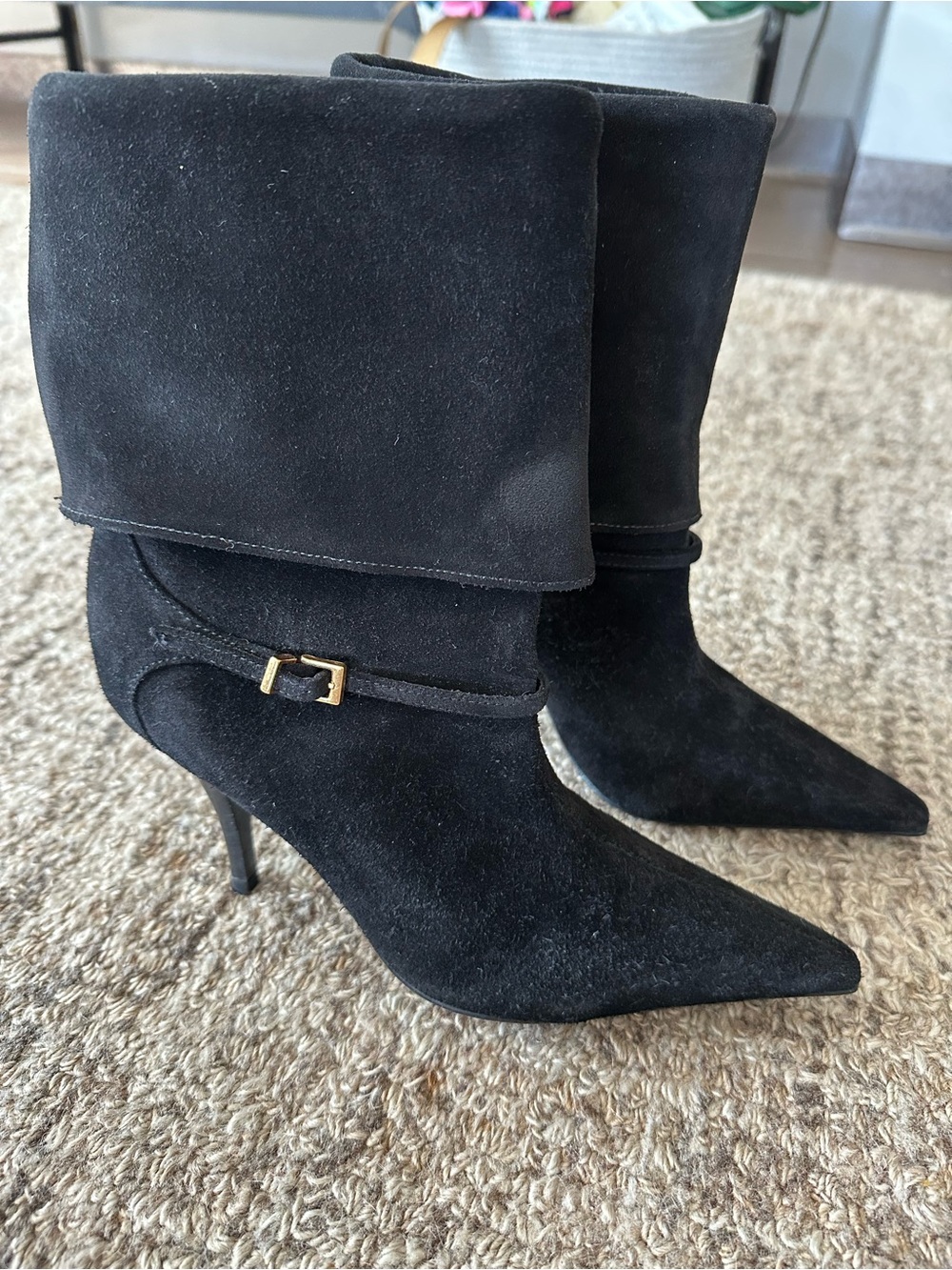 SCHUTZ Black Suede Pointed-Toe Stiletto Ankle Boots